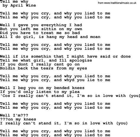 Song lyrics tell me why. Things To Know About Song lyrics tell me why. 